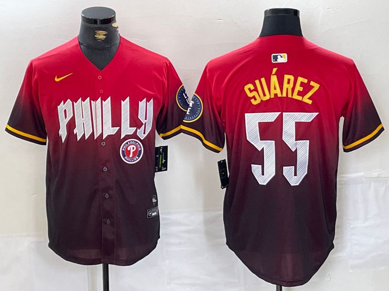 Men Philadelphia Phillies #55 Suarez Red City Edition Nike 2024 MLB Jersey style 2->philadelphia phillies->MLB Jersey